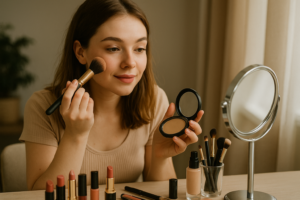 girl applying makeup